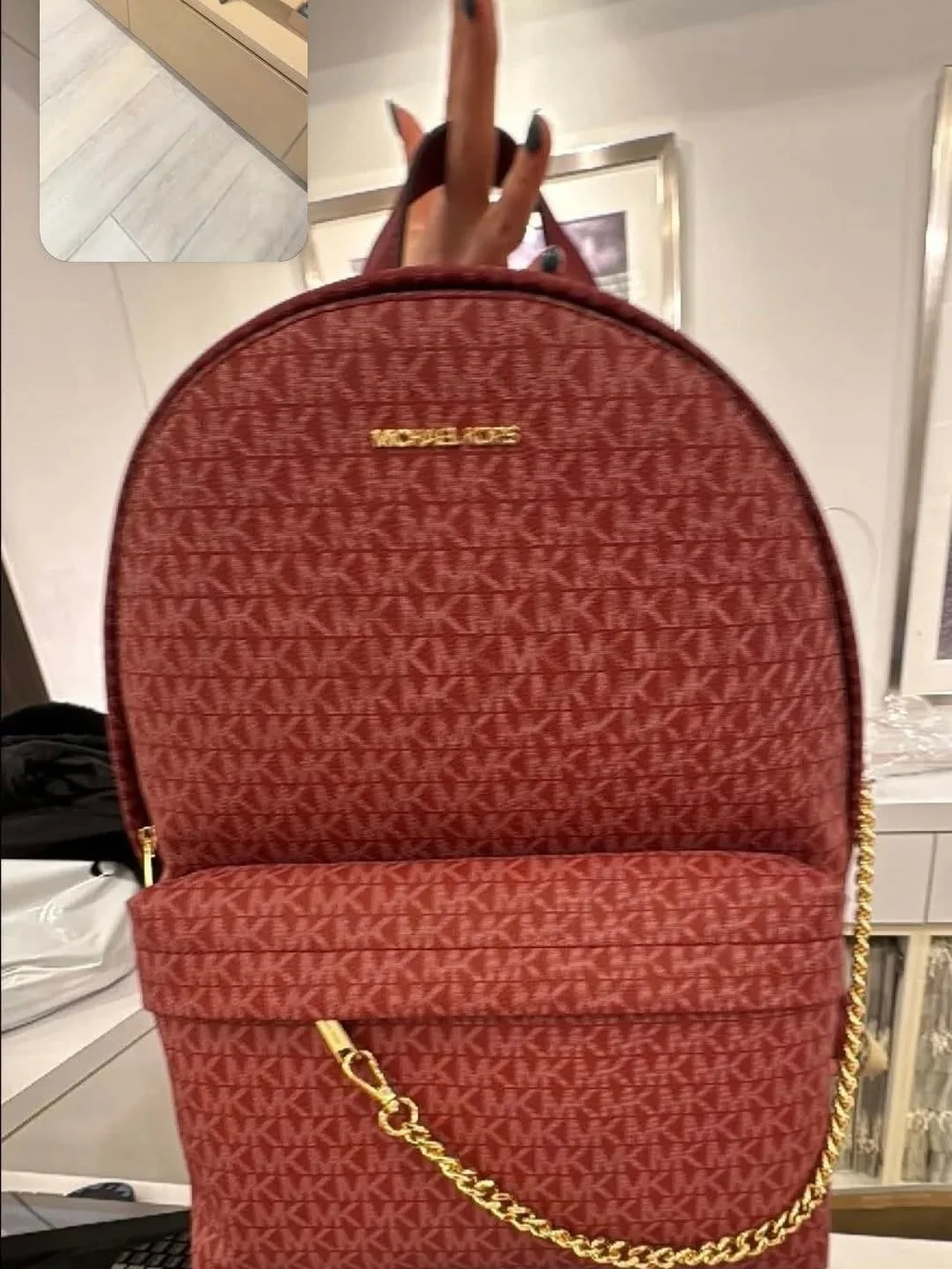 Michael Kors MK Monogram Backpack with Gold Chain - Picture 1 of 2